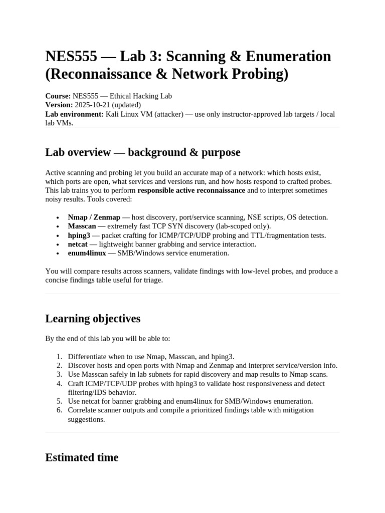 Lab3 Scanning Enumeration | PDF | Transmission Control Protocol ...