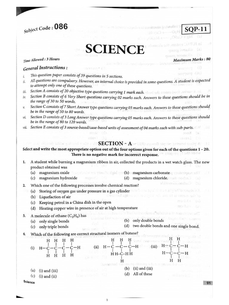 Science Class 10th Set A | PDF