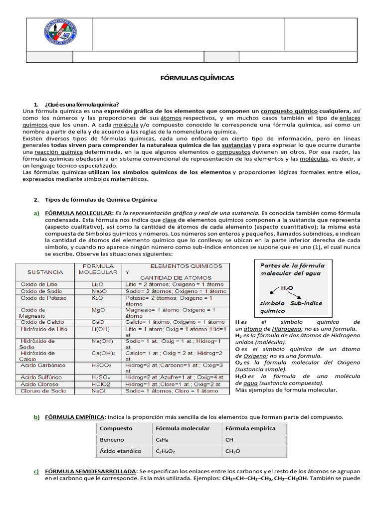 Guía Fórmulas Qcas | PDF | Química | Fórmula