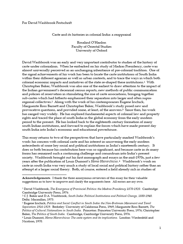 Rosalind O'Hanlon - Caste and Its Histories in Colonial India | PDF | Caste