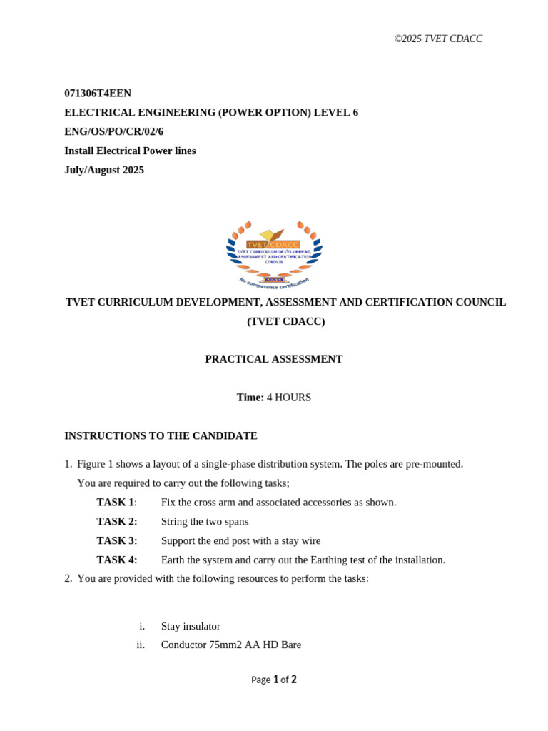 Candidate Practical Install Electrical Power Line Level 6 | PDF