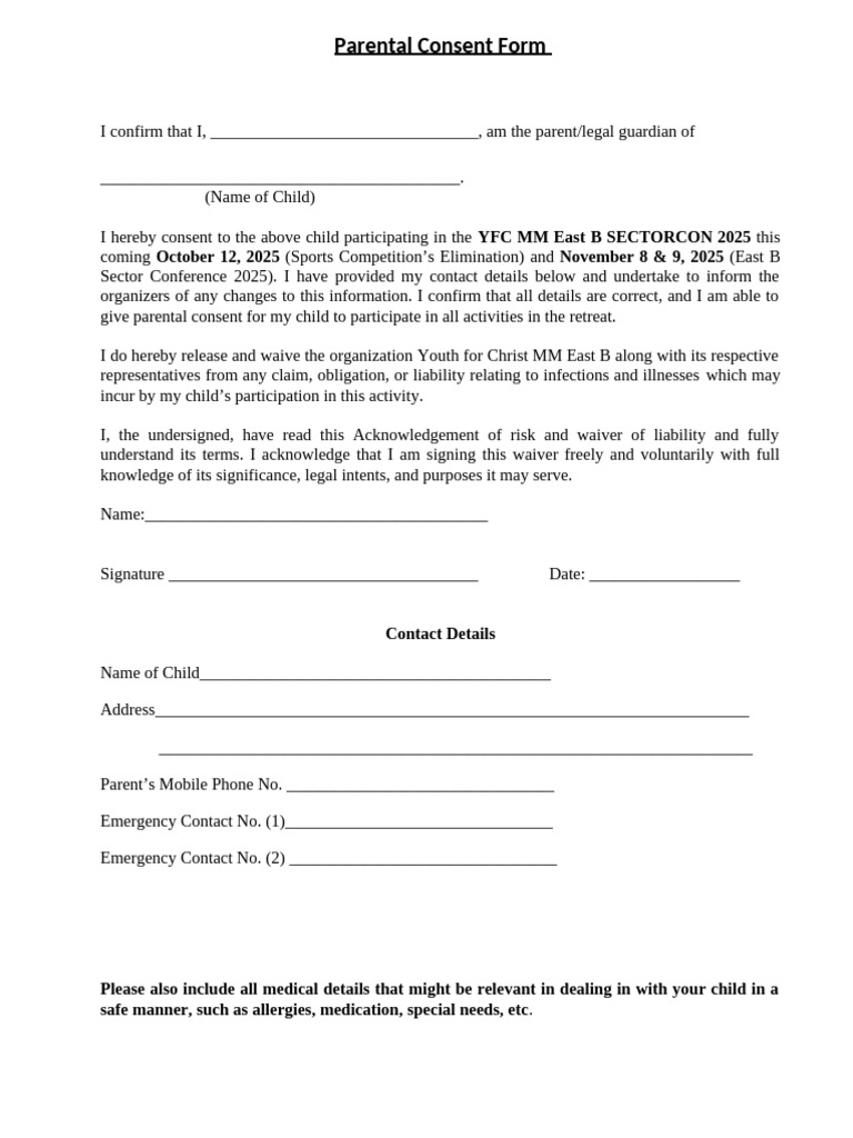 Waiver and Parental Consent Form | PDF