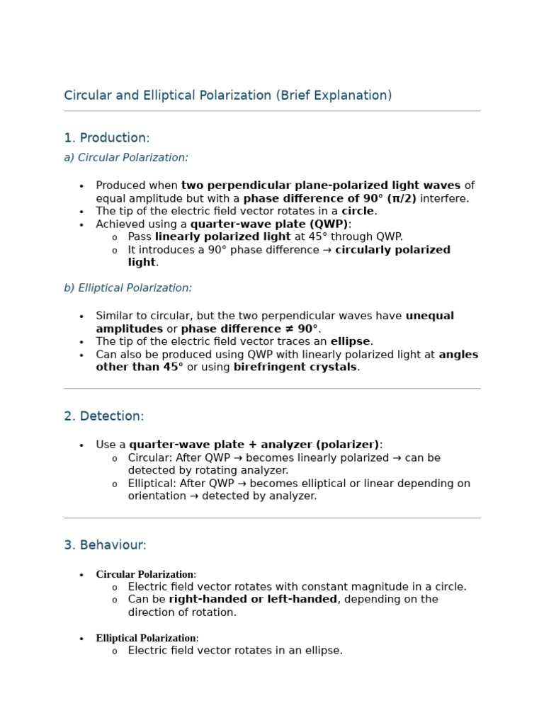 Circular Elliptic Polarization Production. Detection and Behaviour | PDF