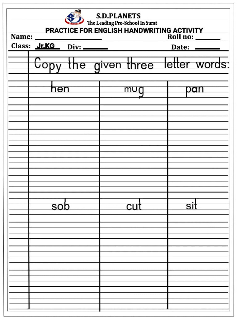 Practice For English Handwriting Activity | PDF