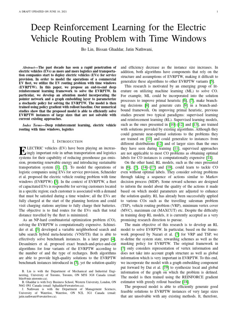 Deep Reinforcement Learning For The EVRPTW | PDF | Applied Mathematics ...