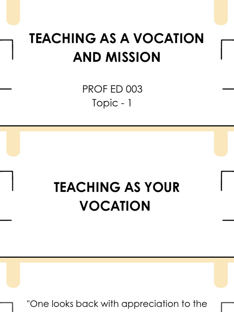 TEACHING AS A VOCATION AND MISSION Topic 1 | PDF