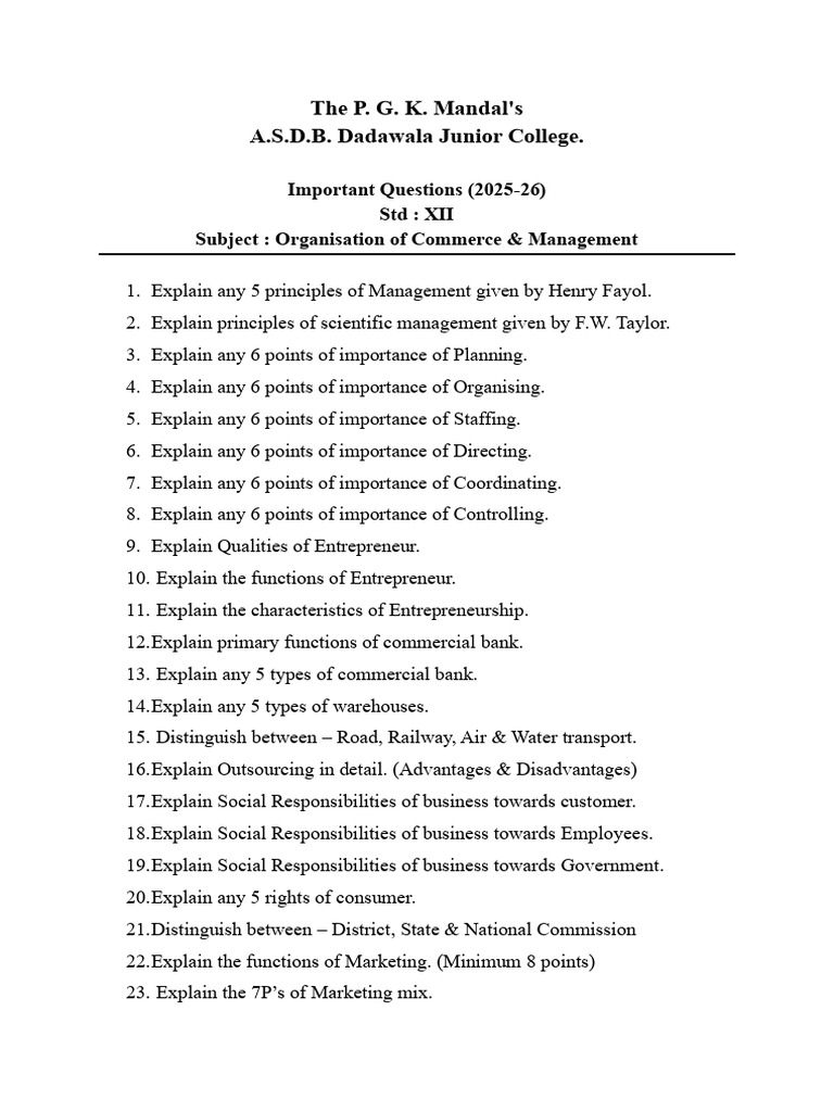 Important Questions - OCM | PDF