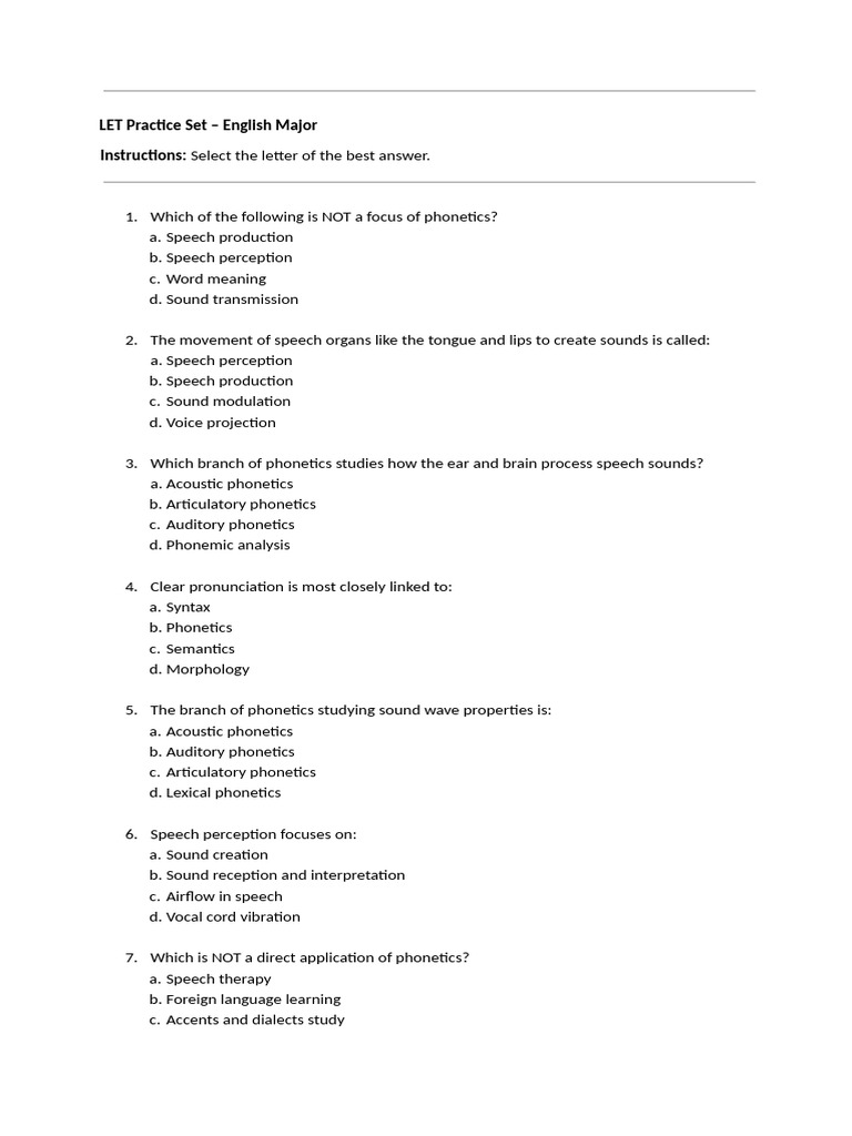 LET Practice English | PDF | Phonetics | Speech