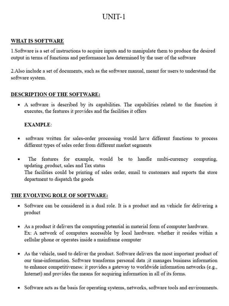 Software Engineering Notes (Unit-1) | PDF | Software Testing | Software ...