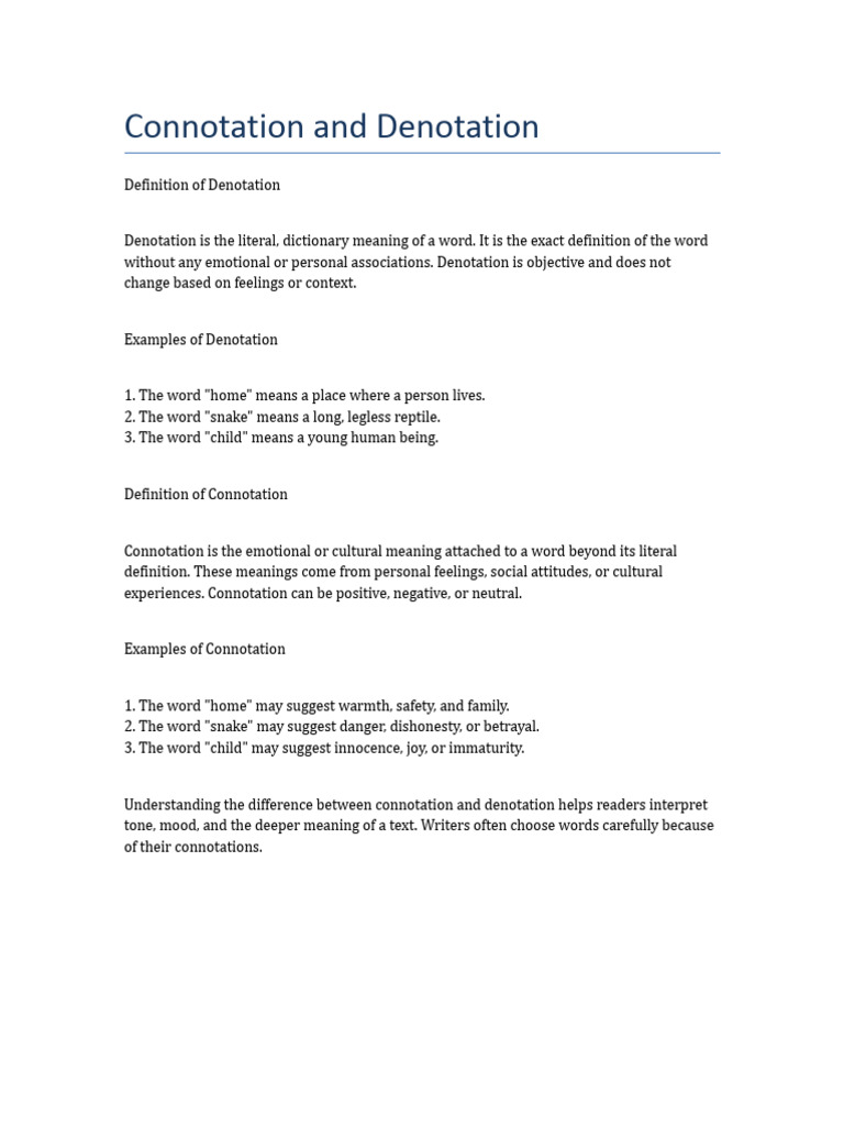Connotation and Denotation Notes | PDF