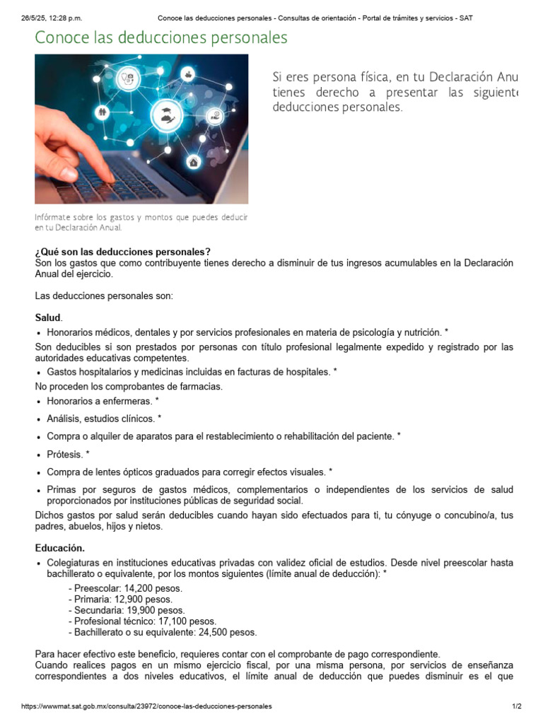 Conoce Las Deducciones Personales - Consultas de Orientación - Portal ...