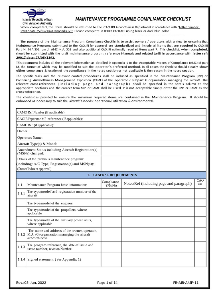 Maintenance Programme Checklist | PDF | Reliability Engineering | Aviation