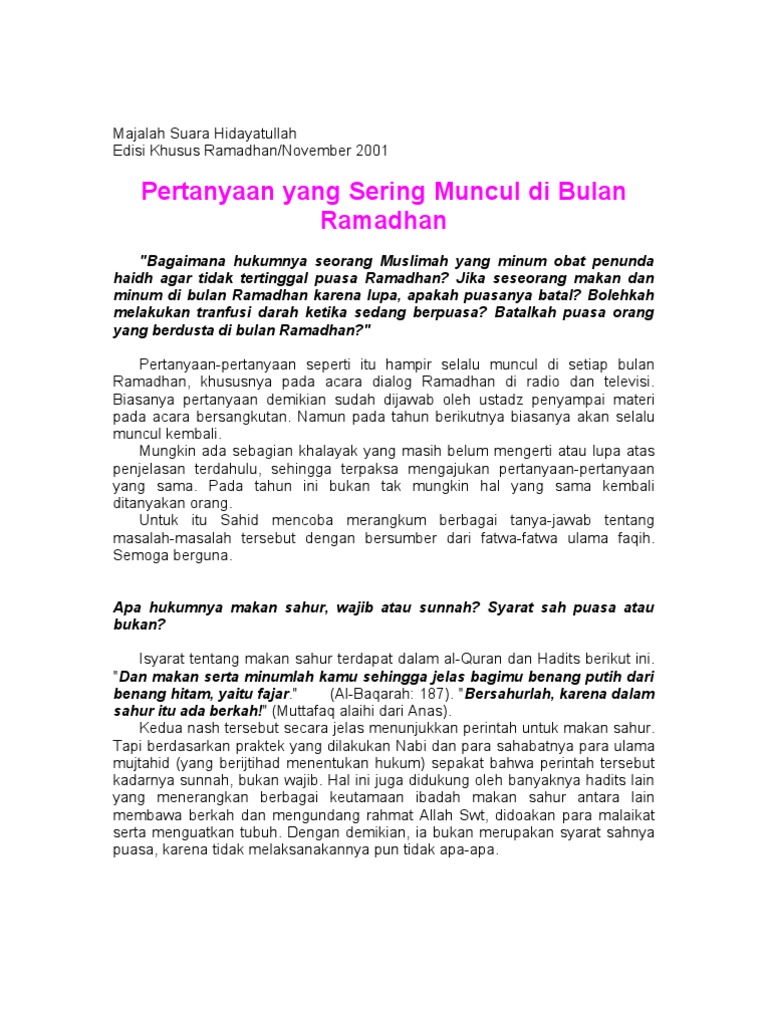 Pertanyaan Yg S Di Ramadhan