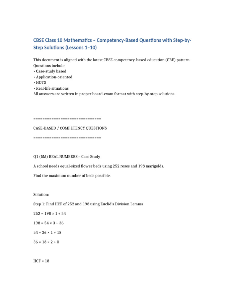 CBSE Class 10 Competency Based Maths Solutions | PDF | Area | Circle