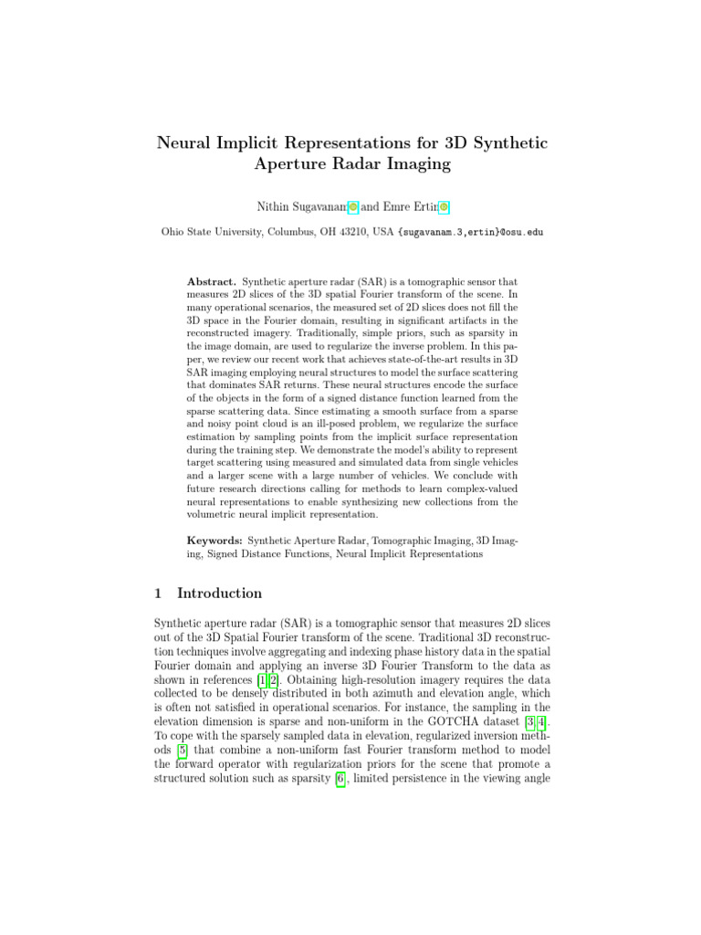 Neural Implicit Representations For 3D Synthetic Aperture Radar Imaging ...