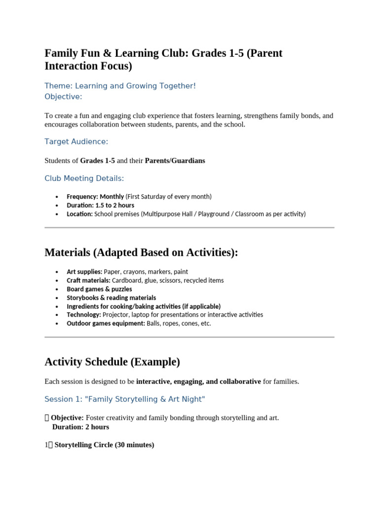 Family Fun & Learning Club | PDF | Science | Storytelling