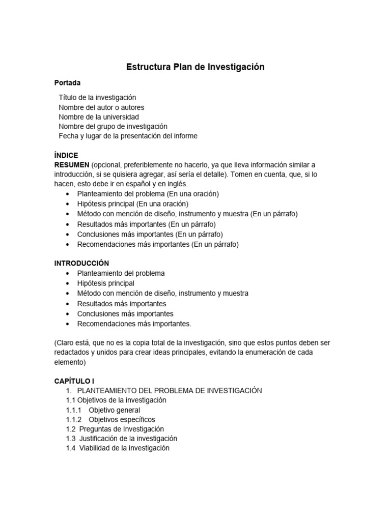 Estructura Plan de Investigación | PDF