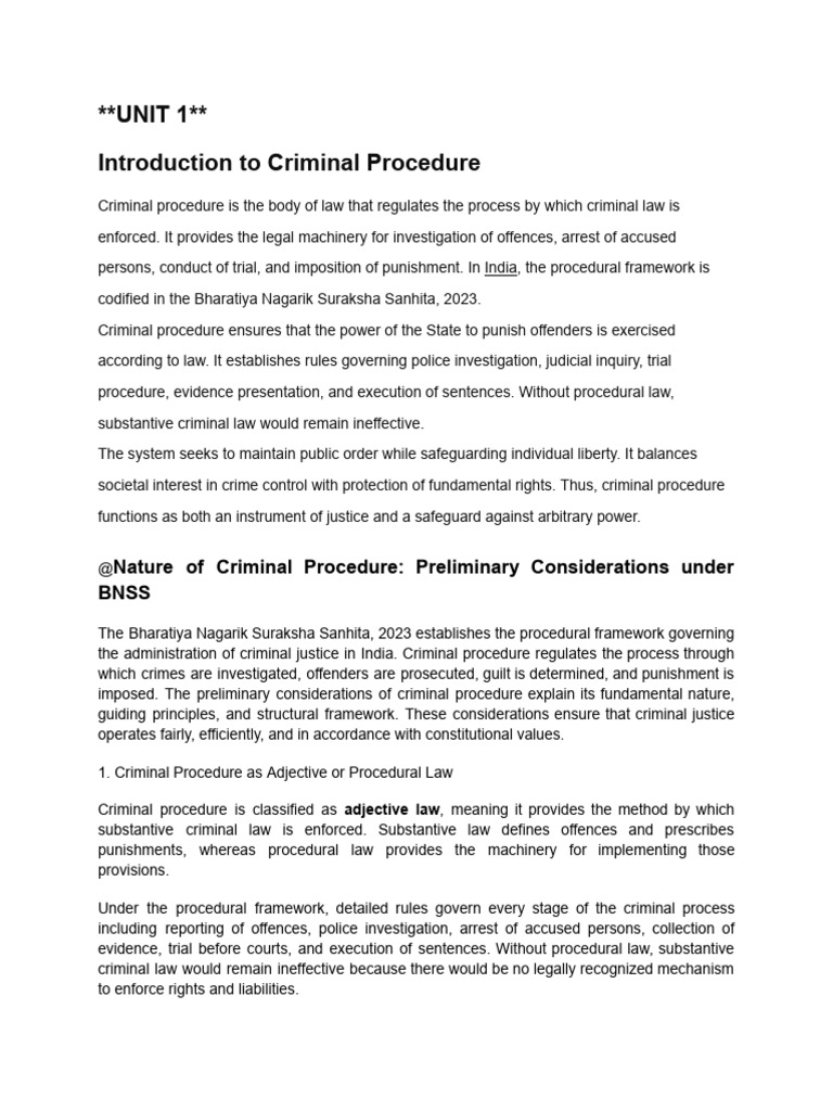 Unit 1.Bnss KU Syllabus | PDF | Criminal Procedure In South Africa ...