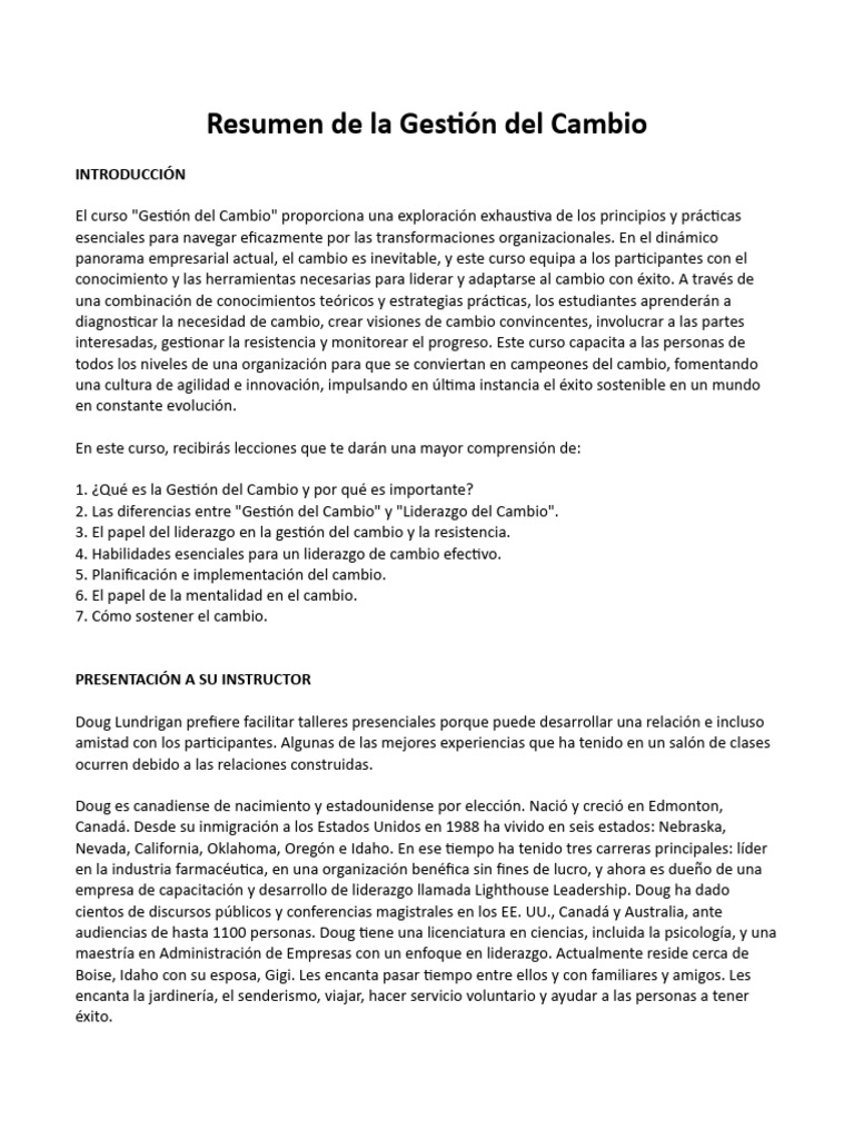 Resumen de La Gestión Del Cambio | PDF