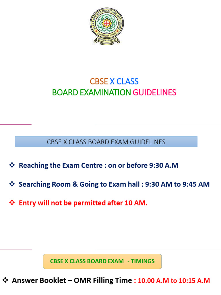 CBSE X Class Board Examination Instructions Final | PDF