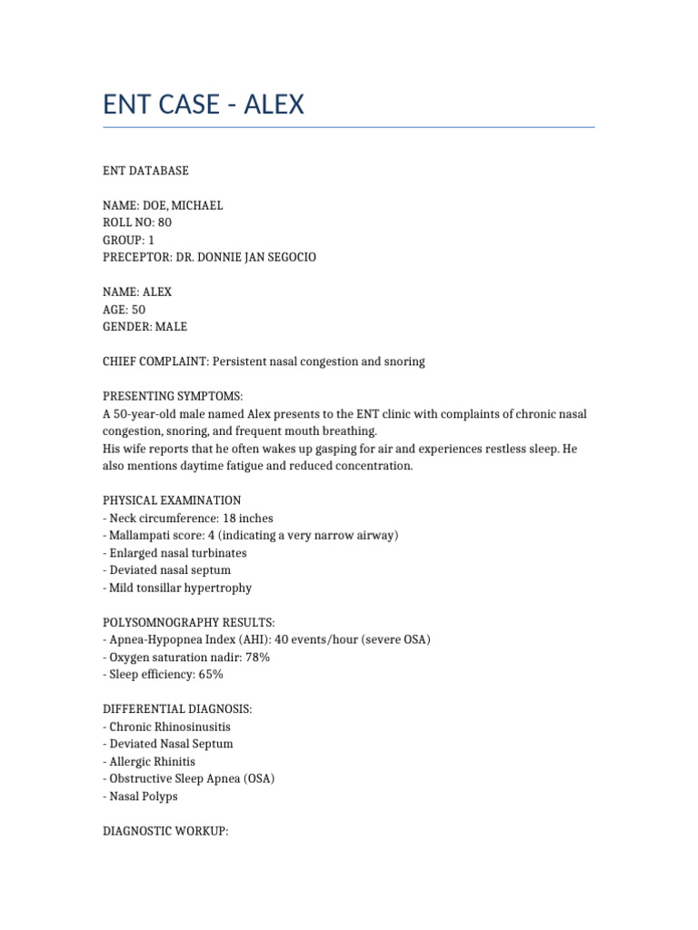 ENT Case Alex | PDF