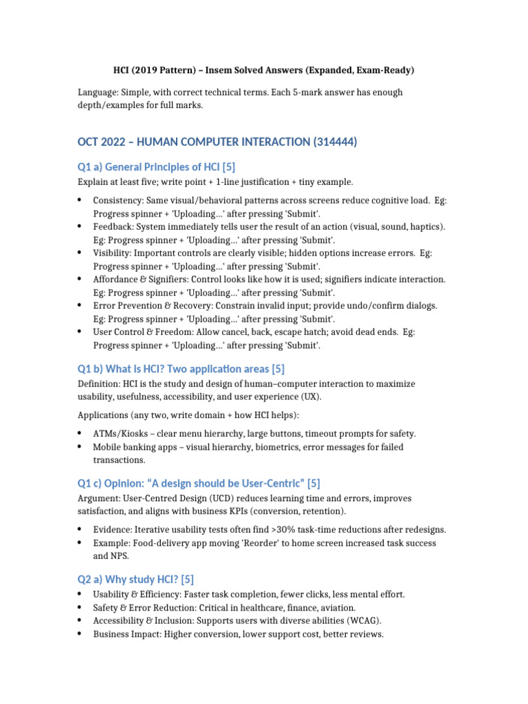 HCI Insem Solved Answers Expanded | PDF | Usability | Human–Computer ...