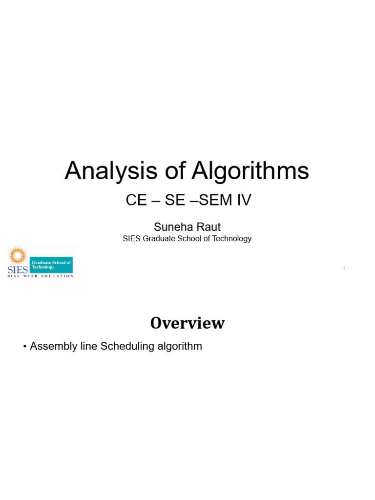 AOA Dynamic Programming Assembly Line Scheduling Algo | PDF | Computer ...