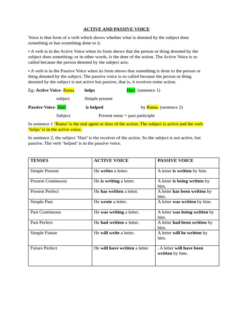 Active and Passive Voice | PDF | Verb | Semantics