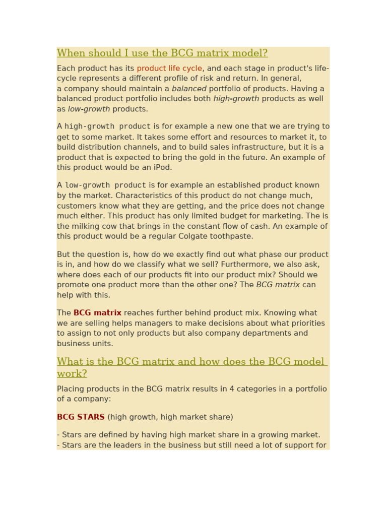 When Should I Use The BCG Matrix Model | PDF | Business Intelligence ...