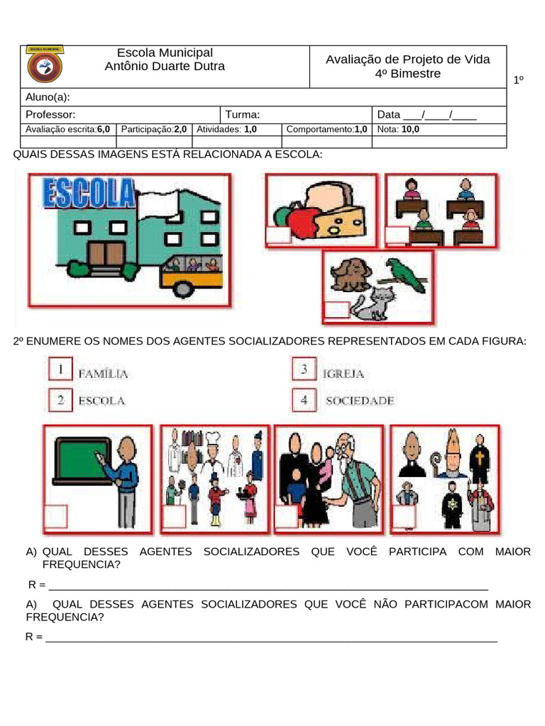 Avaliação de Projeto de Vida Da Turma Do 4º Ano B - IV Bimestre 2025 | PDF
