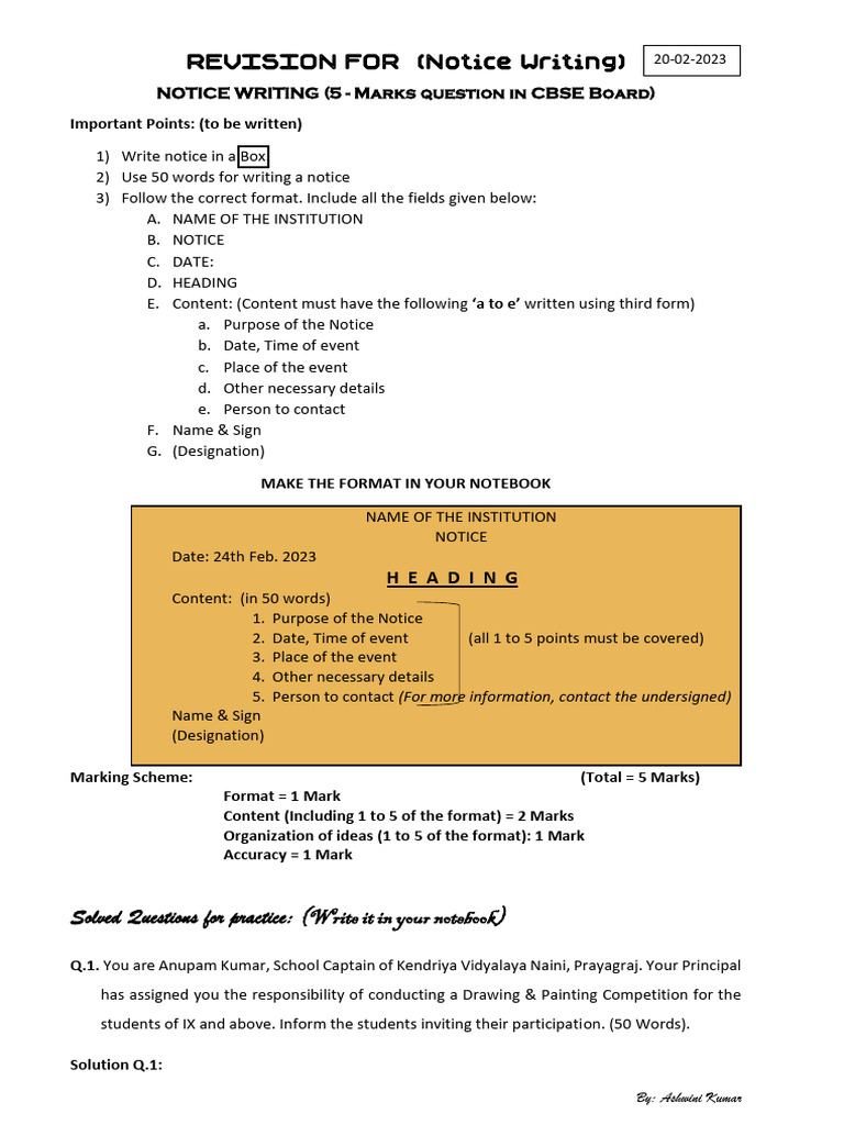 Notice Writing (Feb 2023) | PDF