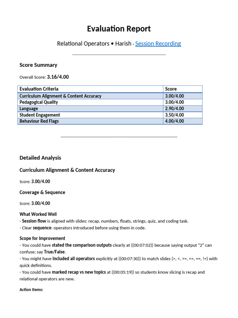 Evaluation Report: Relational Operators - Harish | PDF | Software ...