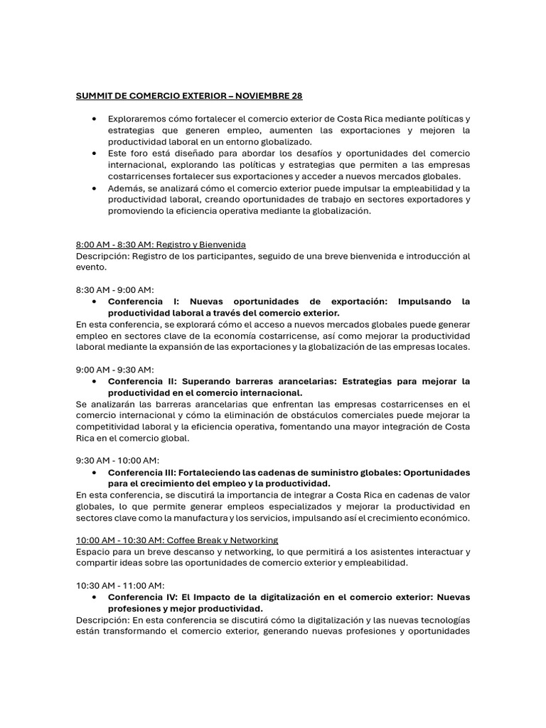 Summit de Comercio Exterior - Noviembre 28 | PDF | Sustentabilidad | El ...