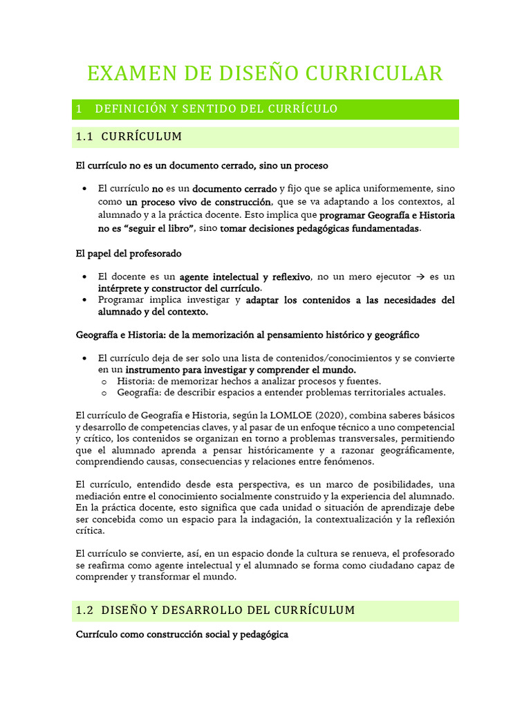 Apuntes Examen Diseño Curricular | PDF | Plan de estudios | Evaluación