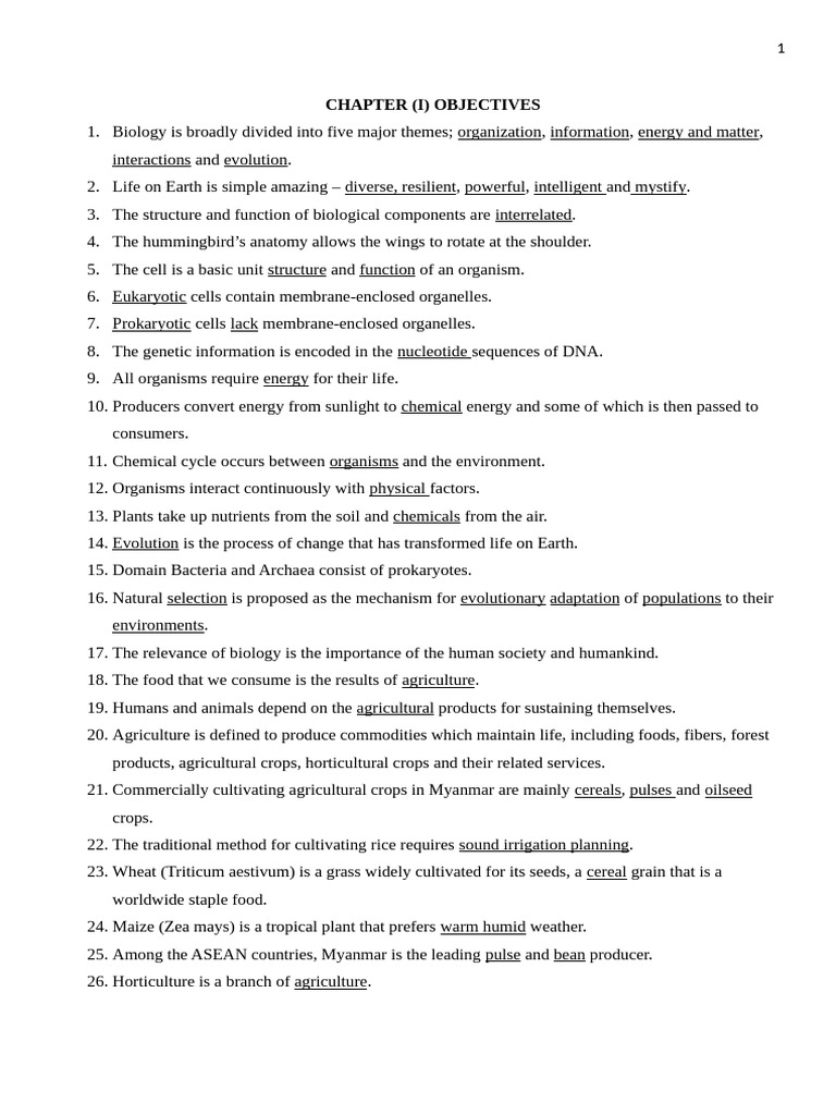 2025 - 26 G12 Bio Objective by Chapter | PDF | Dna | Rna