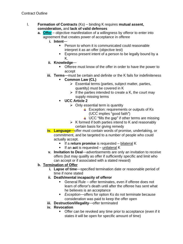 Themis UBE Contract Final Review Outline | PDF | Offer And Acceptance ...
