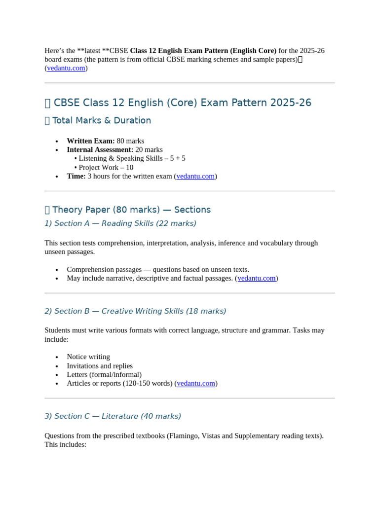 Class 12 English Pattern | PDF | Reading Comprehension | Communication