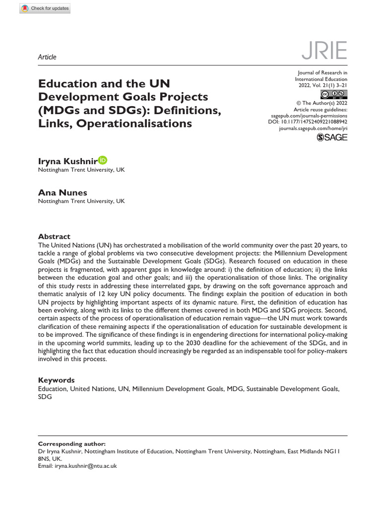 Education and The UN Development Goals Projects (MDGs and SDGS) | PDF ...