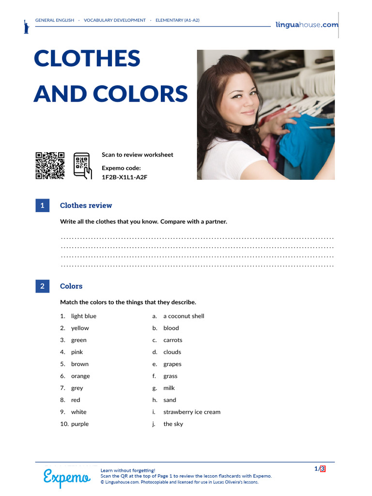 Clothes and Colors American English Student A1 A2 | PDF | Clothing ...