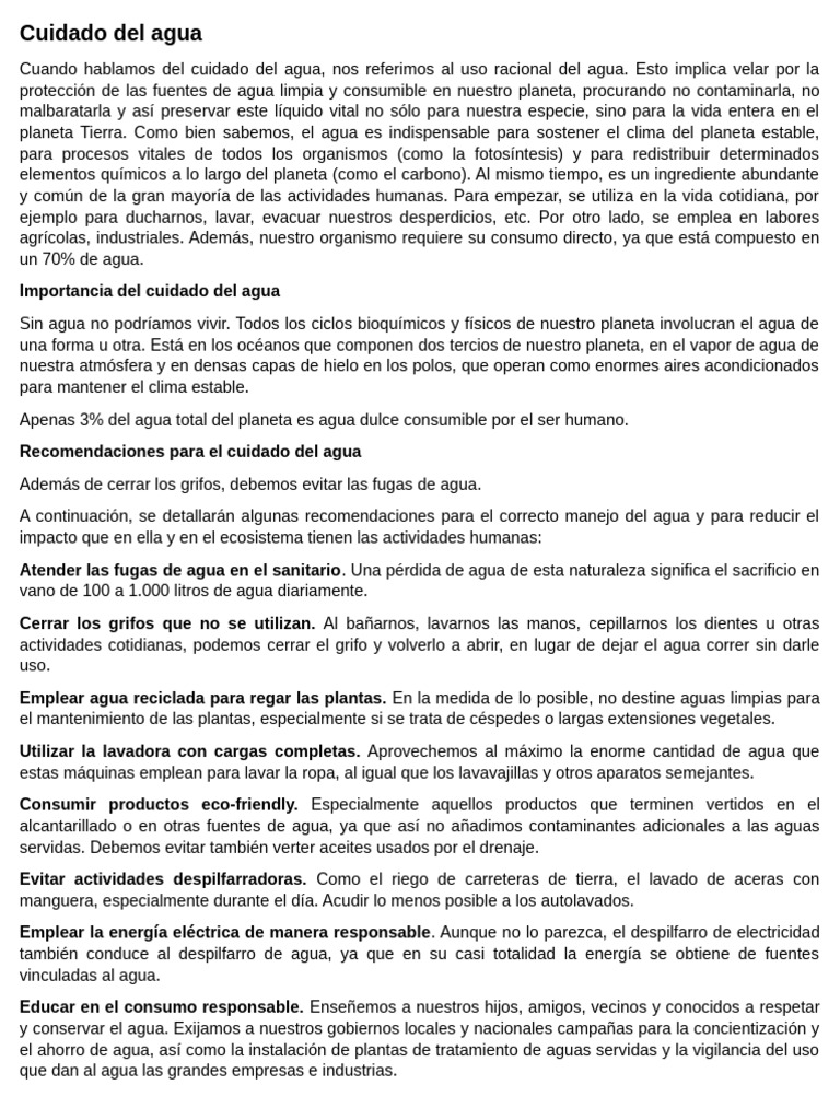 Cuidado Del Agua Darellyz | PDF | Agua | Entorno natural
