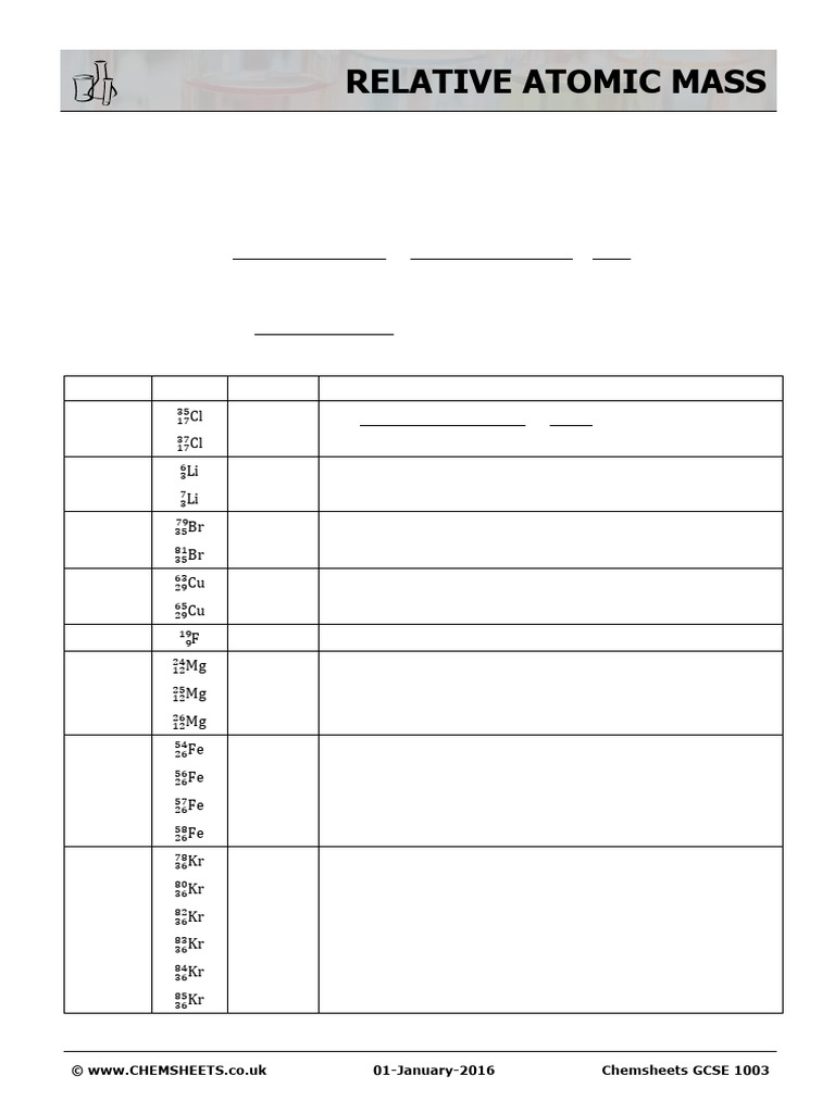Chemsheets GCSE 1003 Relative Atomic Mass | PDF