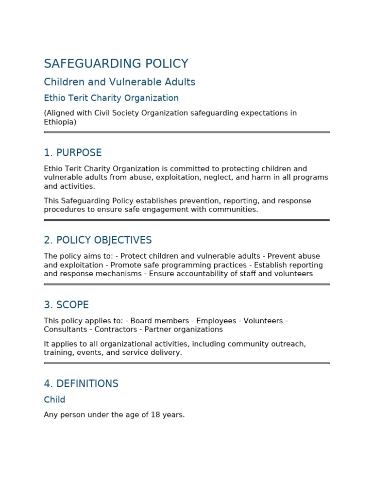 Safeguarding Policy (Children and Vulnerable Adults) - Ethio Terit ...