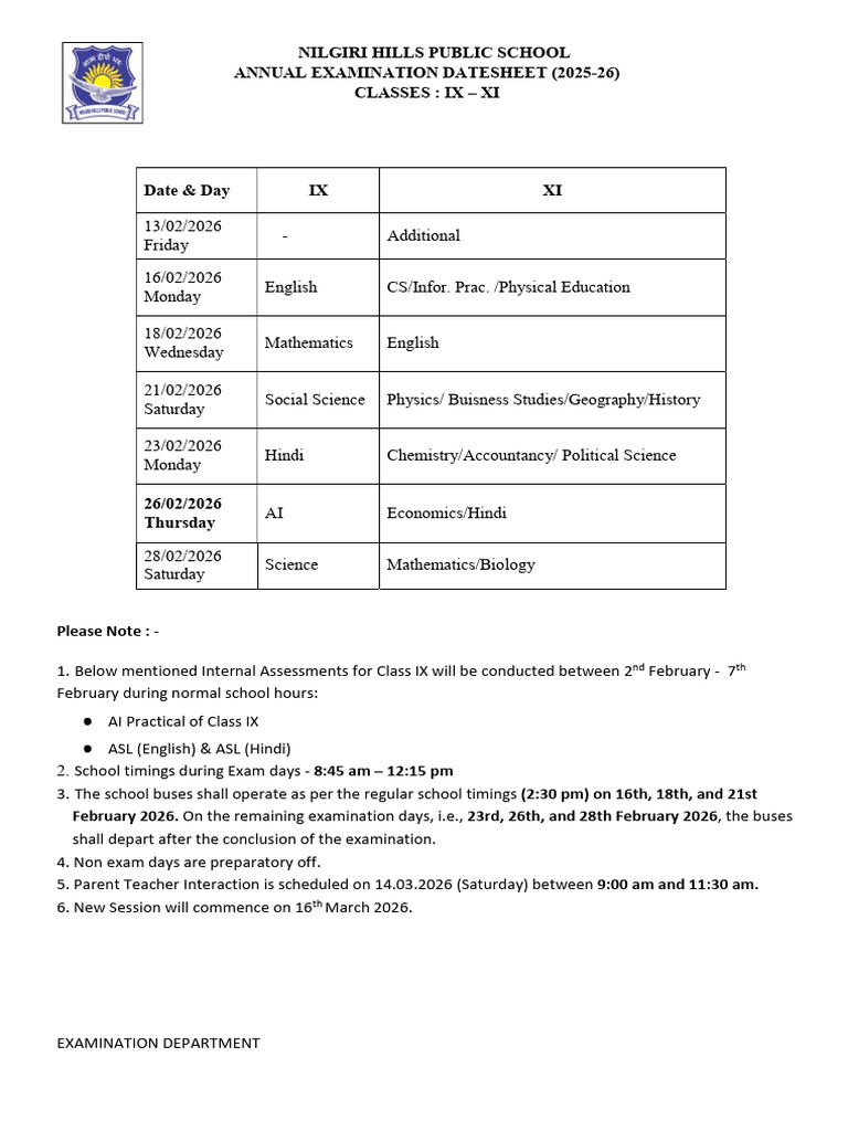 Revised Annual Examination Datesheet IX and XI 202526 1 | PDF