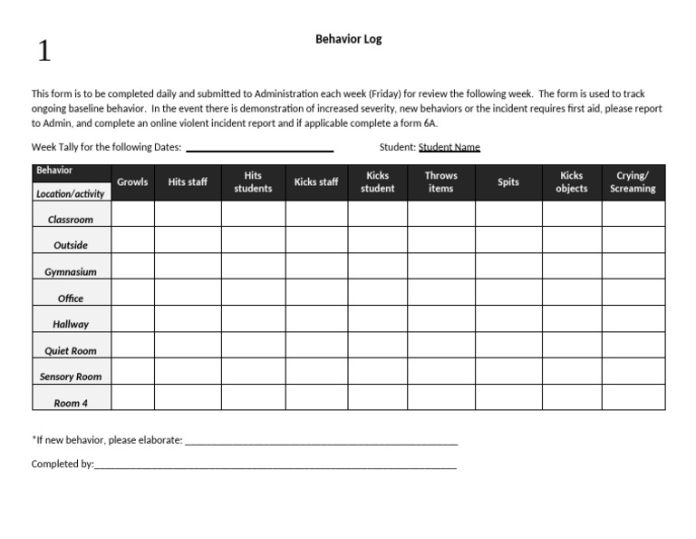 Behavior Log BLANK | PDF