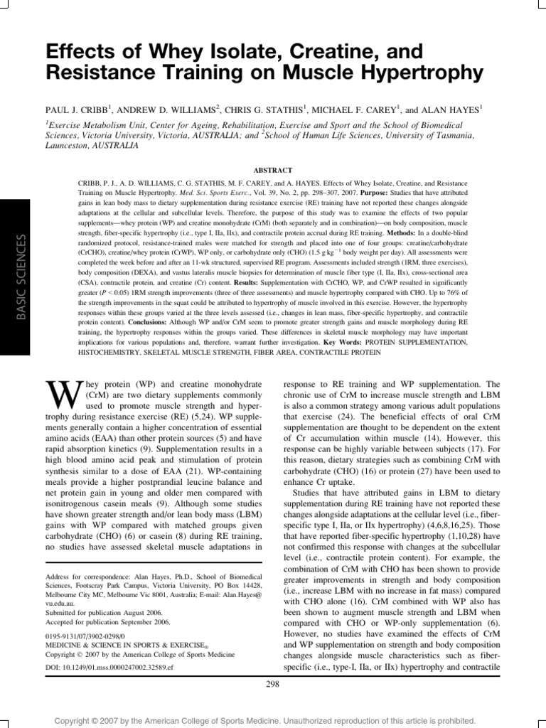 Effects of Whey Isolate, Creatine, and Resistance Training On Muscle ...