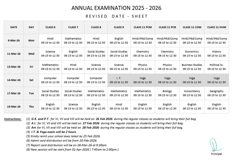 2025 2026 Annual Revised DateSheet | PDF | Science