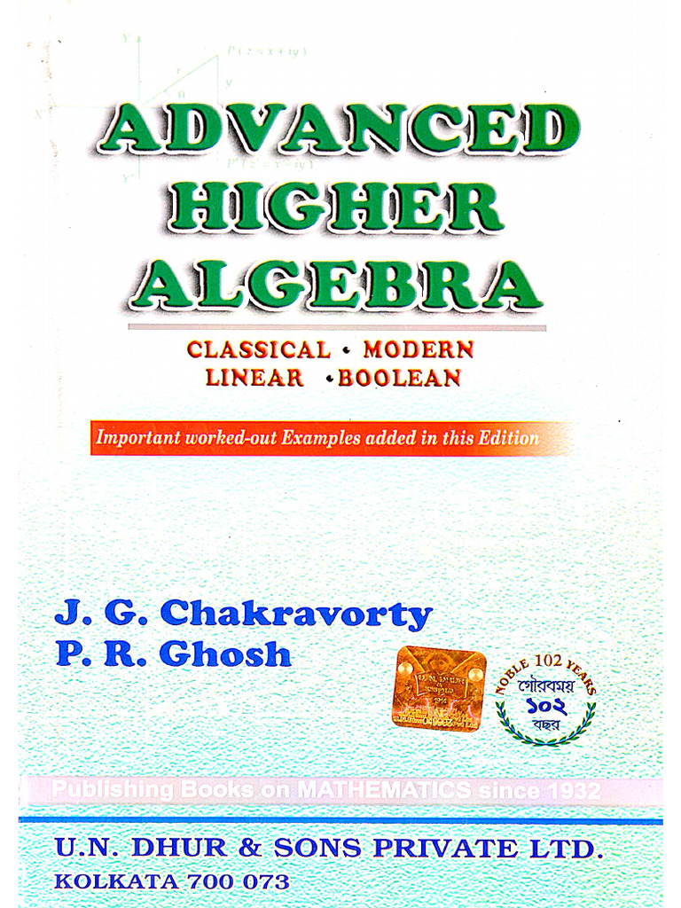 Advanced Higher Algebra (J.G. Chakravorty and P.R. Ghosh) (Z-Library) | PDF