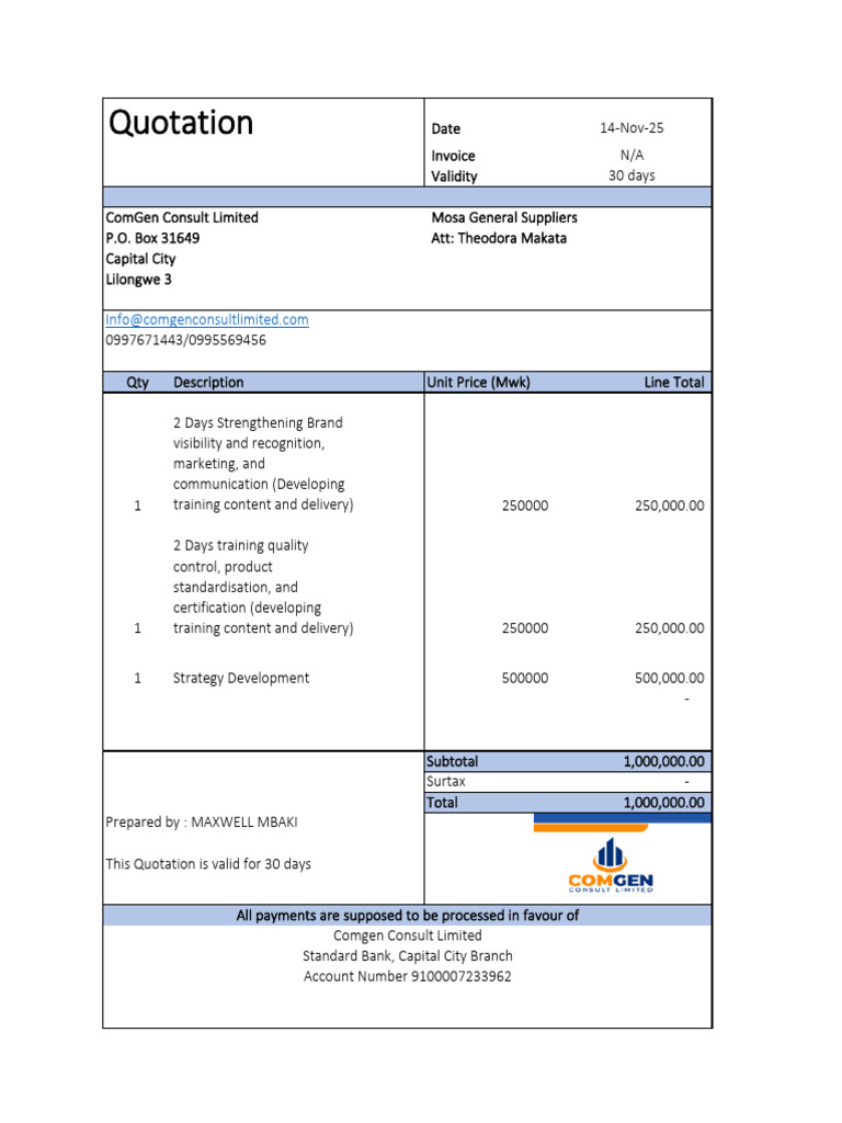 Quotation - Mosa General Dealers | PDF