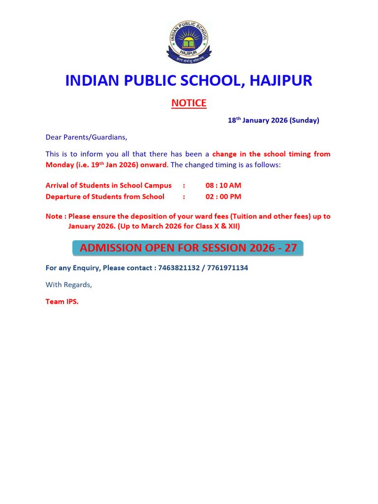 Notice For New Timing | PDF