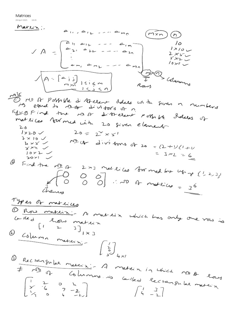 Matrices Notes | PDF